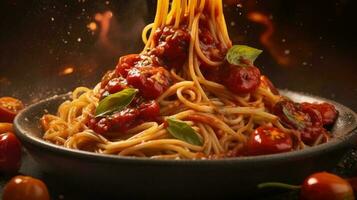 spaghetti dans tomate sauce ai généré photo