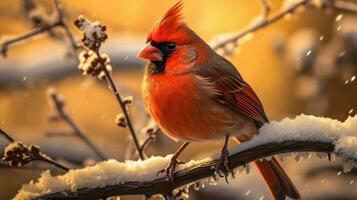 cardinal sur une neigeux branche d'arbre ai généré photo