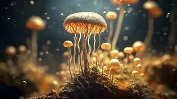 champignon avec lumière faisceau . établi par génératif ai . photo
