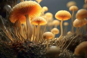 champignon avec lumière faisceau . établi par génératif ai . photo