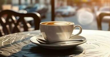 café tasse sur table dans café magasin . établi par génératif ai . photo