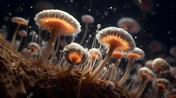 champignon avec lumière faisceau . établi par génératif ai . photo