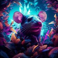 rat dans le sauvage avec néon lueur lumière.futuriste et cyberpunk style.génératif ai photo