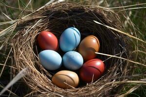 une magnifique afficher de Pâques des œufs dans une nid photo
