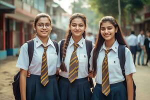 Trois école les filles avec uniformes et cravates photo