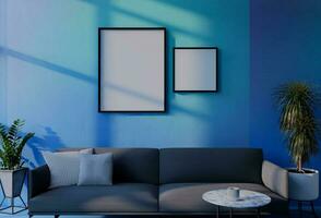 Cadre photo maquette avec ciel bleu mur Contexte. 3d rendre illustration