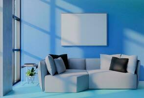Cadre photo maquette avec ciel bleu mur Contexte. 3d rendre illustration