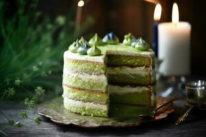Stock photo de anniversaire gâteau matcha nourriture la photographie studio lumière ai généré