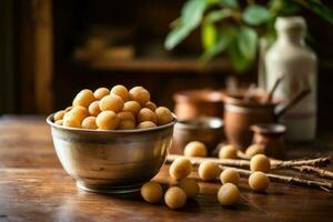 longan dans le cuisine table nourriture la photographie ai généré photo