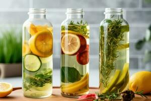 Stock photo de infusé l'eau sur le cuisine table plat allonger ai généré