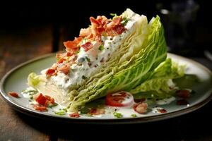 iceberg coin salade dans le cuisine table nourriture la photographie ai généré photo