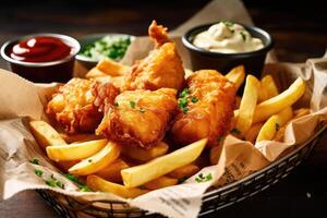 Stock photo de poisson et frites nourriture la photographie ai généré