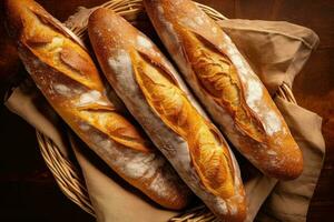 Stock photo de français pain ou baguette dans cuisine table ai généré
