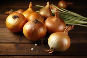 Stock photo oignon dans cuisine table plat allonger ai généré