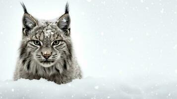 neigeux Lynx sur neige Contexte avec vide espace pour texte photo