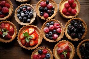 tartes dans le cuisine table nourriture la photographie ai généré photo