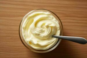 Stock photo de Mayonnaise dans cuisine table plat allonger ai généré