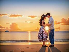 l'amour - romantique couple plage le coucher du soleil photo