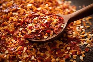 Stock photo Chili flocons dans cuisine table ai généré