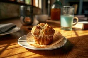 Stock photo de muffin dans cuisine table plat allonger ai généré