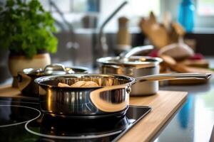 Stock photo de à l'intérieur cuisine proche en haut ai généré