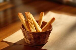 Stock photo de pain bâton dans cuisine table plat allonger ai généré