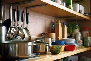 Stock photo de à l'intérieur cuisine proche en haut ai généré