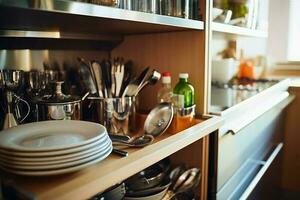 Stock photo de à l'intérieur cuisine proche en haut ai généré