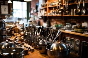 Stock photo de à l'intérieur cuisine outils magasin ai généré