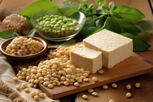 Stock photo brut tempeh soja dans cuisine table plat ai généré