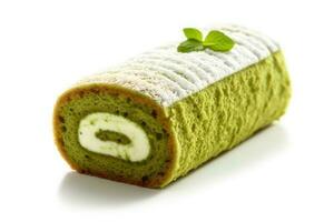 Stock photo de Suisse rouleau matcha tranche nourriture la photographie ai généré