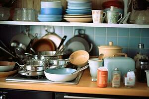 Stock photo de à l'intérieur cuisine proche en haut ai généré