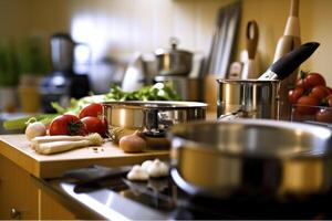 Stock photo de à l'intérieur cuisine proche en haut ai généré