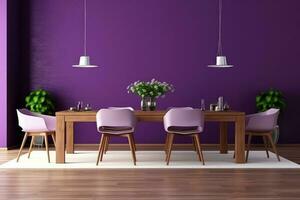 Stock photo de moderne bois violet à manger pièce ultra ai généré