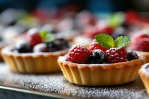 tartes dans le cuisine table nourriture la photographie ai généré photo