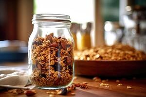 granola dans le cuisine table nourriture la photographie ai généré photo