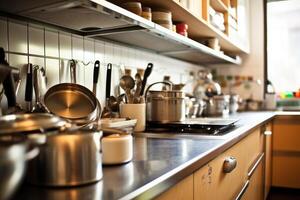 Stock photo de à l'intérieur cuisine proche en haut ai généré