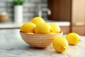 citrons fruit dans le cuisine table nourriture la photographie ai généré photo