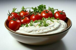 une délicieux tomate soupe nourriture dans une bol. hiver nourriture et en bonne santé protéine soupe repas concept par ai généré photo