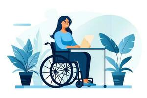 femme dans une fauteuil roulant travail handicap et invalidité photo