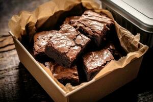 Brownies flou boîte nourriture la photographie ai généré photo