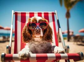 mignonne marrant chien à le plage photo