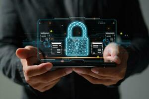 protection réseau Sécurité sûr votre Les données concept. numérique la criminalité par un anonyme pirate. photo