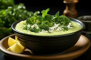 une délicieux des légumes soupe nourriture dans une bol. hiver nourriture et haute protéine soupe repas concept par ai généré photo