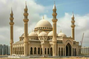 impressionnant bâtiments de mosquée dans Ramadan vibrations. Ramadan kareem eid mubarak islamique mosquée concept par ai généré photo