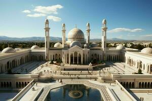 impressionnant bâtiments de mosquée dans Ramadan vibrations. Ramadan kareem eid mubarak islamique mosquée concept par ai généré photo