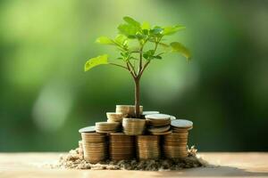 affaires croissance avec une croissance arbre sur une pièce de monnaie. montrant financier développements. financier Planification concept par ai généré photo