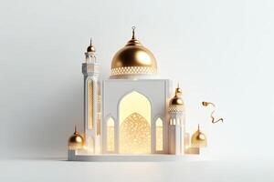 eid mubarak et Ramadan kareem salutations avec islamique lanterne et mosquée. eid Al fitr Contexte. eid Al fitr Contexte de fenêtre concept par ai généré photo