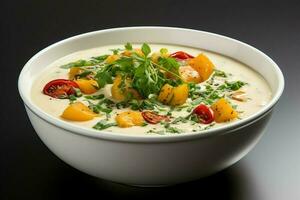 une délicieux des légumes soupe nourriture dans une bol. hiver nourriture et haute protéine soupe repas concept par ai généré photo