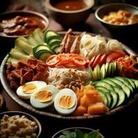 gado-gado indonésien traditionnel aliments. mélanger de bouilli ou vapeur légume servi avec cacahuète sauce concept par ai généré photo